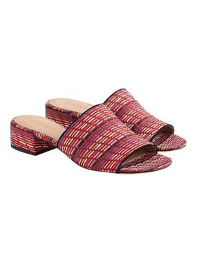 J. Crew Red Woven Multi Color Slides Mules Sandals 7.5